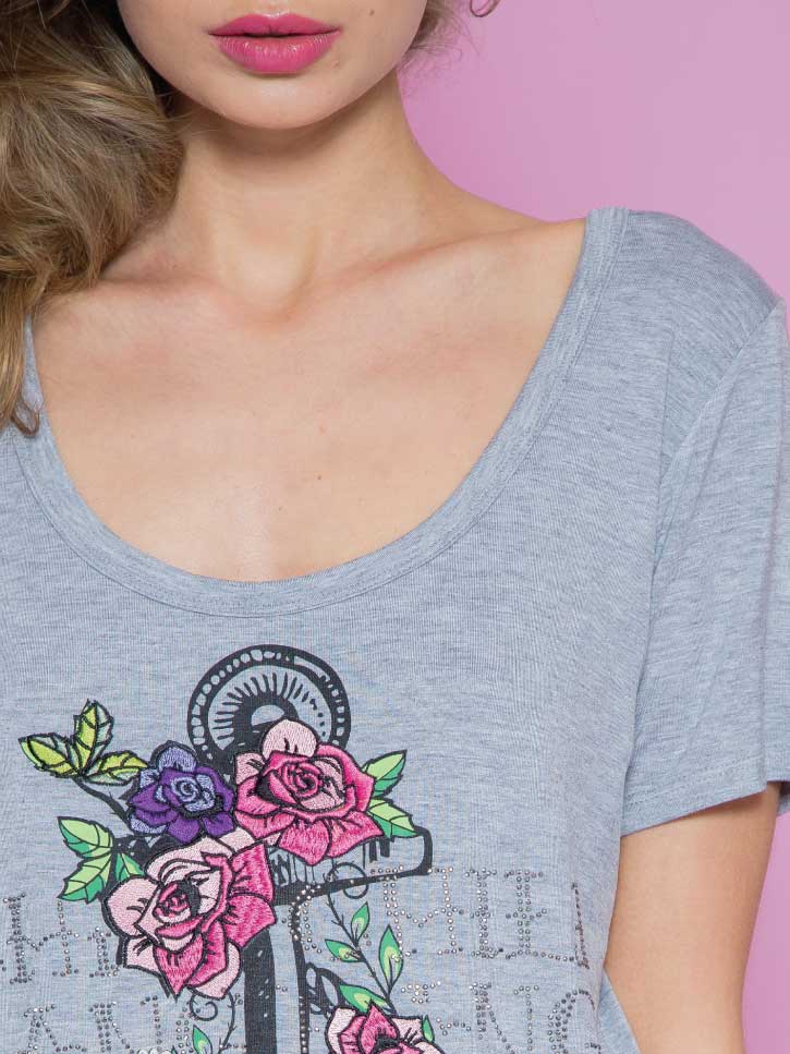 #ANKER - Damenshirt mit Anker und Blumen, grau